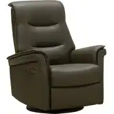 Samson Power Swivel Glider Recliner with Power Headrest & Lumbar in Olive Green Top-Grain Leather